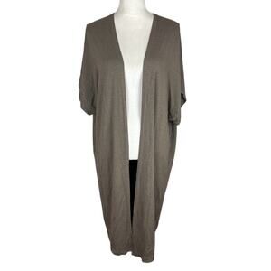 Bryn Walker Brown Long Duster Cardigan Open Front Sweater Short Sleeve Size XS